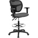 Flash Furniture Mid-Back Mesh Drafting Stool with Gray Fabric Seat and Arms [WL-A7671SYG-GY-AD-GG] width=