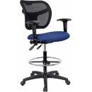 Flash Furniture Mid-Back Mesh Drafting Stool with Navy Blue Fabric Seat and Arms [WL-A7671SYG-NVY-AD-GG] width=