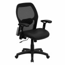 Flash Furniture Mid-Back Super Mesh Office Chair with Black Italian Leather Seat [LF-W42B-L-GG] width=
