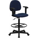 Flash Furniture Navy Blue Patterned Fabric Ergonomic Drafting Stool with Arms (Adjustable Range 26''-30.5''H or 22.5''-27''H) [BT-659-NVY-ARMS-GG] width=